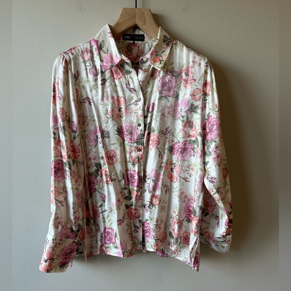 Zara Floral Button-Up Shirt